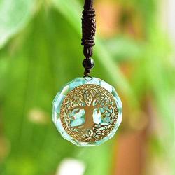 Orgone Pendant Necklace Round Tree of Life Chakra Healing Crystals Stones Necklace Healing Jewelry Men Women