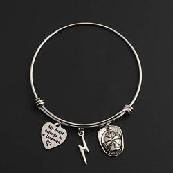 WUSUANED My Heart Belongs to A Lineman Lightning Helmet Charms Expandable Wire Bangle Bracelet Lineman Jewelry Gift for Lineman Mom Wife Girlfriend