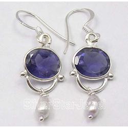 SilverStarJewel 925 Sterling Silver Violet Cut Iolite Earrings 1.5'' Gemstone Jewelry