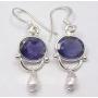SilverStarJewel 925 Sterling Silver Violet Cut Iolite Earrings 1.5'' Gemstone Jewelry