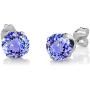 Gem Stone King 925 Sterling Silver Blue Tanzanite and White Diamond Pendant Earrings Set For Women (2.75 Cttw with 18 Inch Silver Chain)