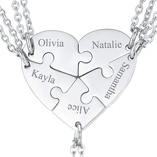 FaithHeart BFF Puzzle Stitching Necklace 2/3/4/5/6/7/8 Pcs Stainless Steel Personalized Name Heart Pendants Family Love Jewelry Free Engrave Friendship Forever Necklaces Set with Delicate Packaging FaithHeart BFF Puzzle Stitching Necklace 2/3/4/5/6/7/8 Pcs Stainless Steel Personalized Name Heart Pendants Family Love Jewelry Free Engrave Friendship Forever Necklaces Set with Delicate Packaging