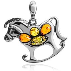 Multicolor Amber Sterling Silver Rocking Horse Pendant