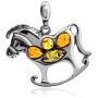Multicolor Amber Sterling Silver Rocking Horse Pendant