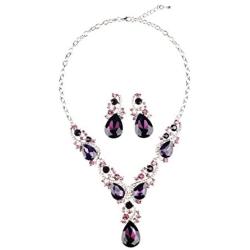 Hamer Costume Jewelry Purple and White Crystal Choker Pendant Statement Charm Necklace and Earrings Sets Women