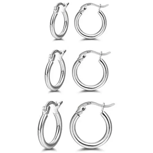 Small Sterling Silver Hoops - 14K Rose Gold Plated Hoop Earrings Set for Girl Gift Small Sterling Silver Hoops - 14K Rose Gold Plated Hoop Earrings Set for Girl Gift