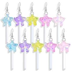 DAMLENG 5 Pairs Funny Cute Resin Colorful Star Lollipop Drop Earring Handmade Candy Simulation Food Dangle Earring for Women Girl Exaggerated Trend Style Jewelry