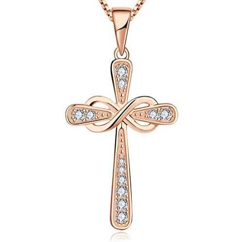 YL Cross Necklace 925 Sterling Silver Infinity Pendant Religious Jewelry Christian Baptism Gift
