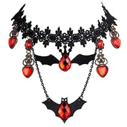 Prettie Choker Necklace for Women Gothic Black Lace Necklace for Halloween Punk Steampunk Costume Party Retro Lolita Victorian Choker Halloween Bat Vampire Pendant