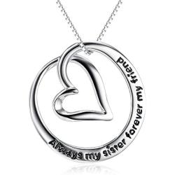 YFN Sterling Silver Always My Sister / Daughter Forever My Friend Pendant Necklace Jewelry, Birthday Jewelry Gift Necklaces for Sisters Daughter