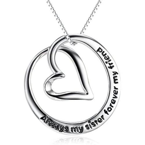 YFN Sterling Silver Always My Sister / Daughter Forever My Friend Pendant Necklace Jewelry, Birthday Jewelry Gift Necklaces for Sisters Daughter