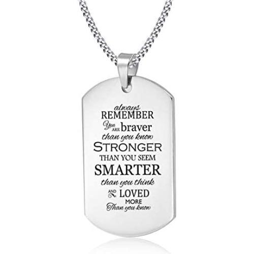 VNOX Engraved Inpsirational Quote Dog Tag Pendant Necklace Brithday Graduation Gift for Son Daughter Dad Husband Best Friend