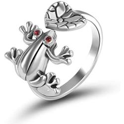 EXGOX Silver Frog Open Rings for Women Vintage Cute Animal Finger Ring Silver Fashion Party Jewelry Gifts