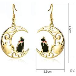 Cute Cat Moon Earrings Animal Earrings Hollow moon cat earrings Jewelry Gift for Women