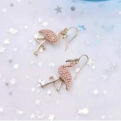 HANGO creative animal earrings, pink diamonds, red-crowned crane earrings, alloy flamingo earrings, suitable for clothes matching. Valentines day gifts, birthday parties, mothers day gifts