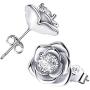 Rose Stud Earrings - Sterling Silver Hypoallergenic Cubic Zirconia Rose Flower Post Earrings Round CZ Rose Studs Earrings for Women Girls