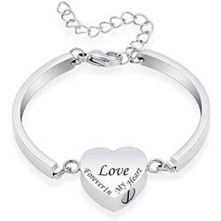 Mingkejw Cremation Urn Bracelet for Ashes for Women Stainless Steel Heart Urn Cuff Bracelet Cremation Keepsake Jewelry for Ashes