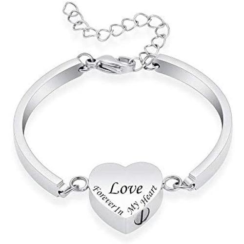 Mingkejw Cremation Urn Bracelet for Ashes for Women Stainless Steel Heart Urn Cuff Bracelet Cremation Keepsake Jewelry for Ashes