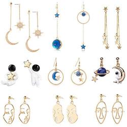 Weird Earrings Aesthetic Earrings Cute Earrings Cool Earrings Face Earrings Star and Moon Earrings Drop Dangle Earrings for Girls and Women