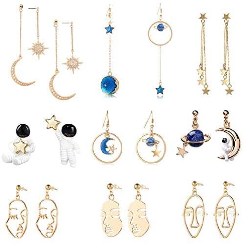 Weird Earrings Aesthetic Earrings Cute Earrings Cool Earrings Face Earrings Star and Moon Earrings Drop Dangle Earrings for Girls and Women