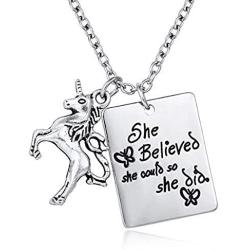 Plated Silver Alloy Unicorn Necklace Pendant Charms Chain for Females gifts- She Believed She Could So She Did ''Life Is Magical'' Unicorn Necklace