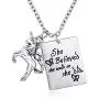Plated Silver Alloy Unicorn Necklace Pendant Charms Chain for Females gifts- She Believed She Could So She Did ''Life Is Magical'' Unicorn Necklace