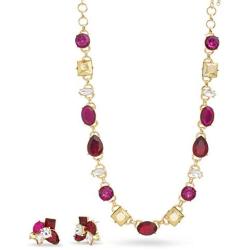 CATHERINE MALANDRINO Multicolor Rhinestone Cluster Yellow Gold -Tone Necklace and Earring Set for Women