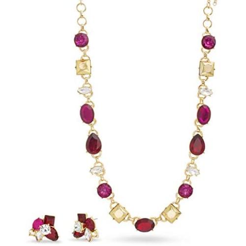CATHERINE MALANDRINO Multicolor Rhinestone Cluster Yellow Gold -Tone Necklace and Earring Set for Women