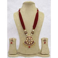 Babosa Sakhi Indian Jaipuri Necklace Red Meenakari Kundan Woman Pendant Ethnic Jewelry Set SRN07R