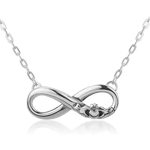 SUVANI Sterling Silver Irish Claddagh Friendship Endless Love Infinity Symbol Necklace Chain 16''-18''