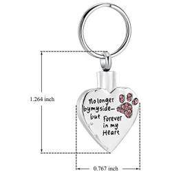 Cremation Jewelry for Ashes No Longer by My Side But Forever in My Heart Stainless Steel Pet Paw Keepsake Pendant Memorial Urn Keychain for Men Women