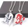 U/K 1 Pair Bling Music Band Stainless Steel ICP Crazy Clown Heart Couple Black Hatchet Man red Hatchet Women Pendant Necklace rolo Chain 4mm 24 inch