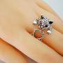CENEER Cat Ring, Cute Alloy Silver Plating Red Eye Black Lucky Cat Paws Print Adjustable Animal Jewelry Gifts for Cat Lovers Women