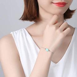 Kaletine Blue Synthetic Opal Hamsa Hand of Fatima Bracelet Sterling Silver 925 Adjustable Cable Chain 6.5''+1.5''