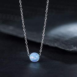 Sister Necklace -Sterling Silver 6mm Created Opal Necklace Simple Dainty Round Geometric Necklace Opal Necklace , Sister Gifts for Sister, Sister Birthday Jewelry Gifts, Sisters Gifts, Gift for Sister