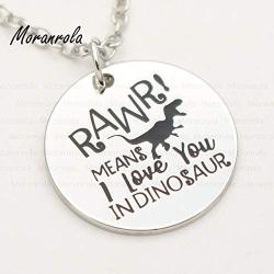 Davitu New arried''Rawr Means I Love You in Dinosaur''Copper Silver Necklace &Keychain,Charm,Inspirational Jewelry Fun Gift Valentines - (Metal Color: Necklace, Length: 45cm)