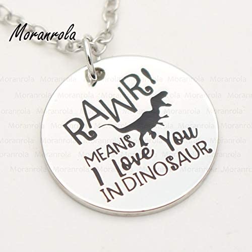 Davitu New arried''Rawr Means I Love You in Dinosaur''Copper Silver Necklace &Keychain,Charm,Inspirational Jewelry Fun Gift Valentines - (Metal Color: Necklace, Length: 45cm)