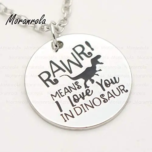 Davitu New arried''Rawr Means I Love You in Dinosaur''Copper Silver Necklace &Keychain,Charm,Inspirational Jewelry Fun Gift Valentines - (Metal Color: Necklace, Length: 45cm)