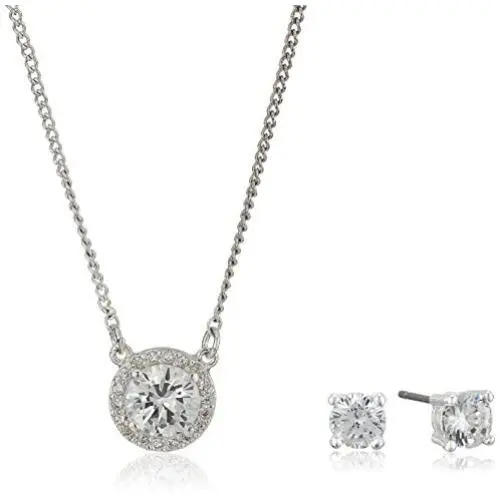 NINE WEST ''Nw Boxed Gifting Cubic Zirconia Round Shape Necklace and Earrings Jewelry Set NINE WEST ''Nw Boxed Gifting Cubic Zirconia Round Shape Necklace and Earrings Jewelry Set