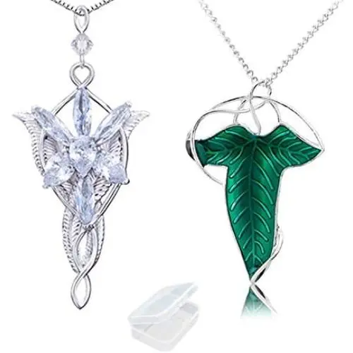 PPX 2 Pcs Lord of The Ring Elven Leaf Aragorn Arwen Evenstar Pendant Chain Necklace Princess Chain with Transparent Jewelry Box PPX 2 Pcs Lord of The Ring Elven Leaf Aragorn Arwen Evenstar Pendant Chain Necklace Princess Chain with Transparent Jewelry Box