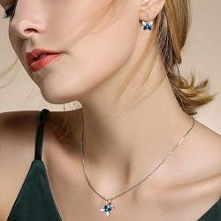 EleQueen 925 Sterling Silver Butterfly Bridal Necklace Leverback Earrings Set Denim Blue Made with Crystals