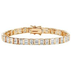 Palm Beach Jewelry 14K Yellow Gold Plated Round and Baguette Cubic Zirconia Tennis Bracelet (6mm), Box Clasp, 7.5 inches