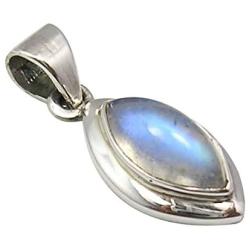 SilverStarJewel 6 x 12 mm Rainbow Moonstone Pendant 1'' 925 Stamped Fine Silver