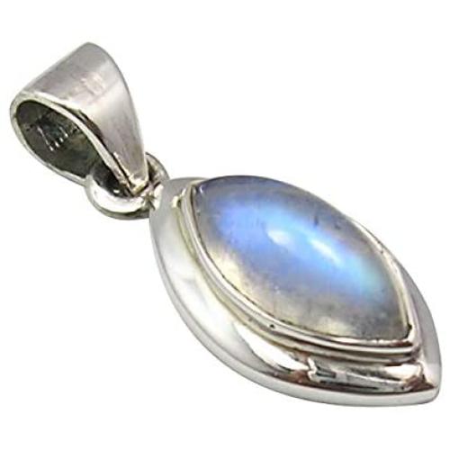 SilverStarJewel 6 x 12 mm Rainbow Moonstone Pendant 1'' 925 Stamped Fine Silver