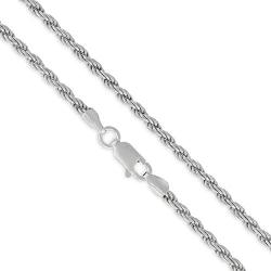 Genuine Solid Sterling Silver Italian Rope Diamond-Cut Link .925 Rhodium Necklace Chains 1.5MM - 5.5MM, 16'' - 30'', Silver Chain for Men & Women, Capital Jewelry