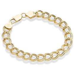 Miabella 18K Gold Over Sterling Silver Italian 9mm Double Curb Link Chain Bracelet for Women Men, 6.5, 7, 7.5, 8 Inch 925 Charm Bracelet Made in Italy
