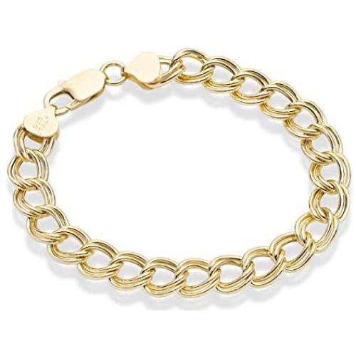 Miabella 18K Gold Over Sterling Silver Italian 9mm Double Curb Link Chain Bracelet for Women Men, 6.5, 7, 7.5, 8 Inch 925 Charm Bracelet Made in Italy