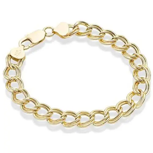 Miabella 18K Gold Over Sterling Silver Italian 9mm Double Curb Link Chain Bracelet for Women Men, 6.5, 7, 7.5, 8 Inch 925 Charm Bracelet Made in Italy
