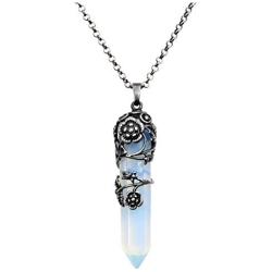 MANIFO Valentines Day Gifts Flower Wrapped Crystal Point Necklace Natural Healing Gemstone Pendant Necklace for Women