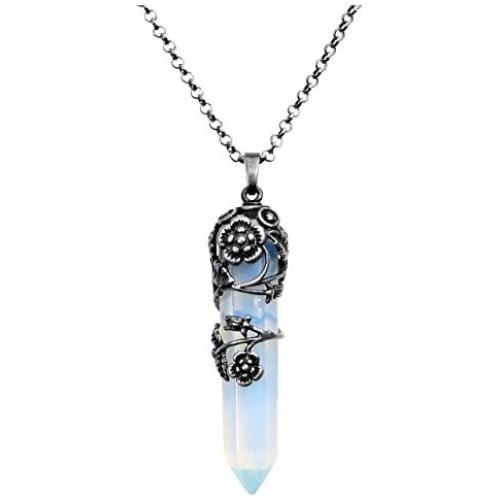 MANIFO Valentines Day Gifts Flower Wrapped Crystal Point Necklace Natural Healing Gemstone Pendant Necklace for Women